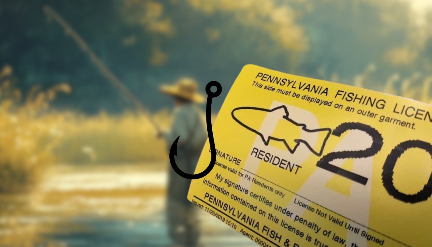 Pennsylvania fishing license with a blurred background of a fisherman by the river