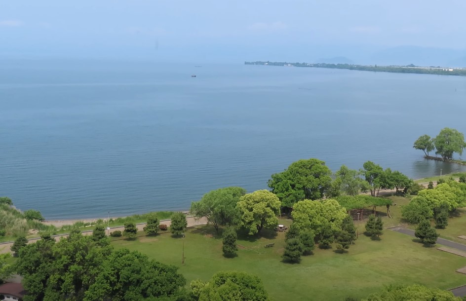 Lake Biwa in Japan, drone shot