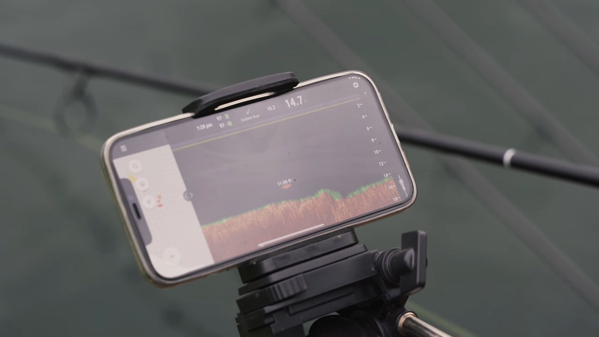 A portable fish finder connected to a smartphone