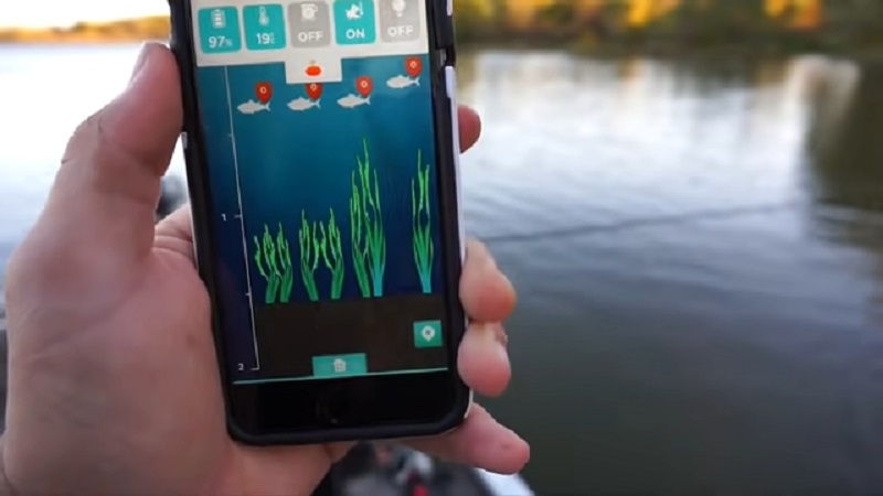  A smartphone displaying the Reelsonar iBobber fish finder app