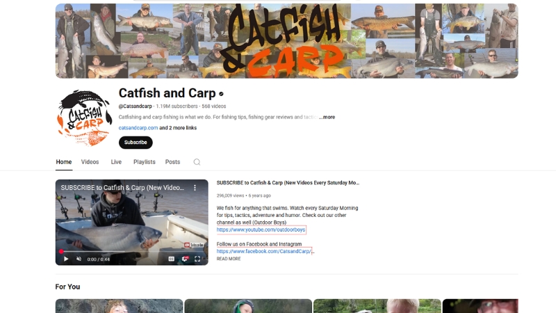 Screenshot of Catfish and Carp’s YouTube channel